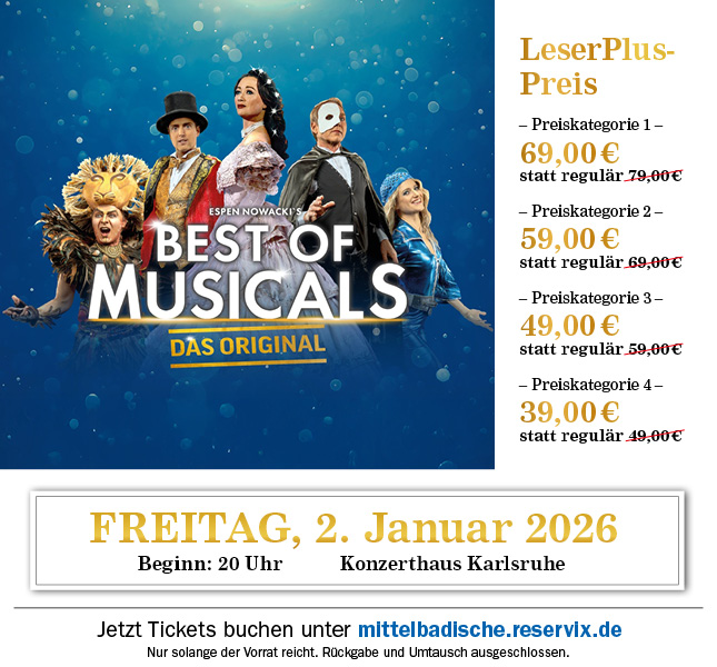 Best of Musicals LeserPlus-Preis für ab 39,00 Euro. Tickets erhältlich unter mittelbadische.reservix.de